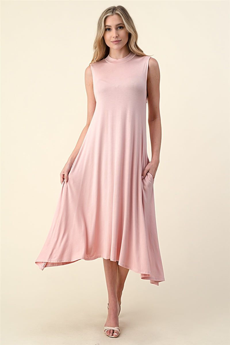 MOCK NECK SLEEVELESS DRESS 1006-BLUSH