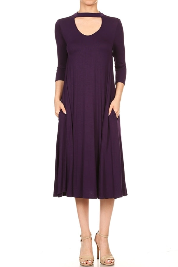 3/4 SLEEVE RELAXED FIT DRESS 1017-EGGPLANT (6 PC)