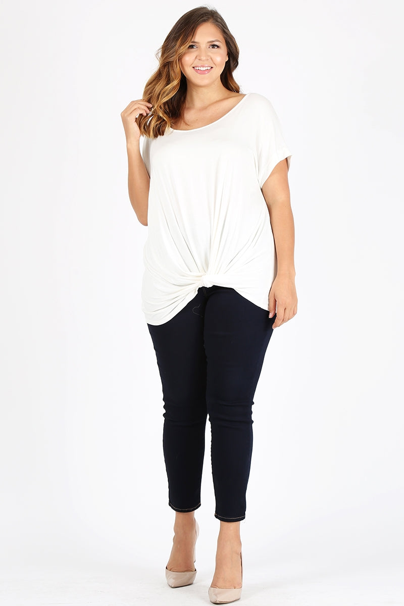 Plus Size Knit Twist Knot Top 4003X-IVORY