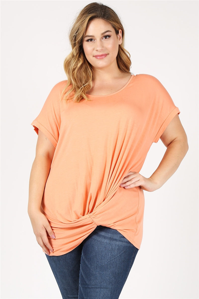 Plus Size Knit Twist Knot Top 4003X-PEACH
