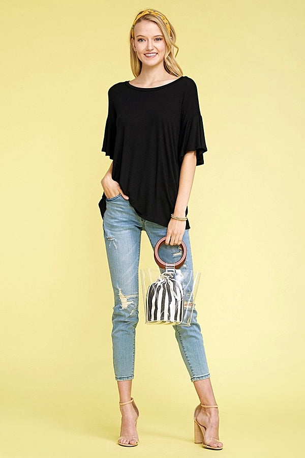 Solid Short Sleeve top 4005-Black
