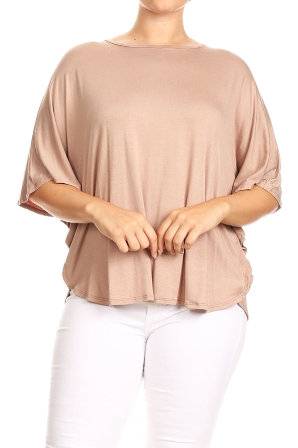 PLUS SIZE SOLID DOLMAN RAYON TOP 4040X-Mocha