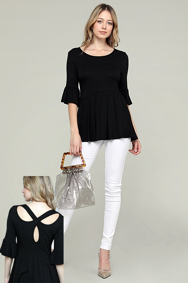 CRISS-CROSS BACK DETAIL RUFFLED TOP 4054-BLACK
