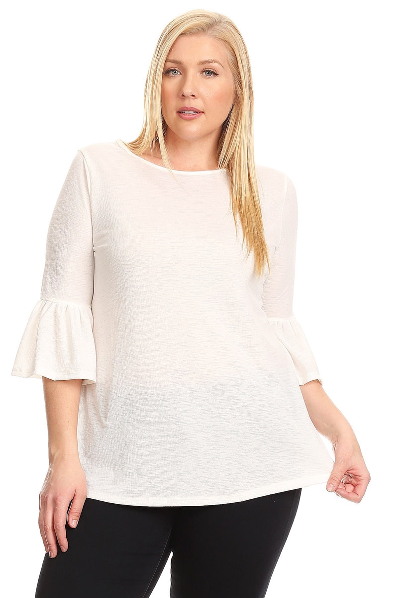 PLUS SIZE 3/4 BELL SLEEVE TOP 4065X-Ivory
