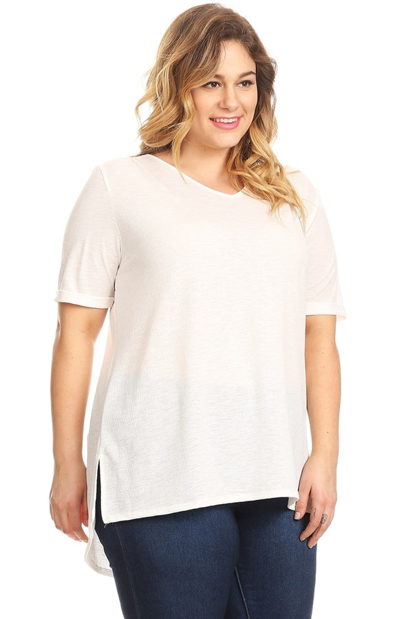PLUS SIZE SHORT SLEEVE V-NECK TOP 4071X-OFF-WHITE