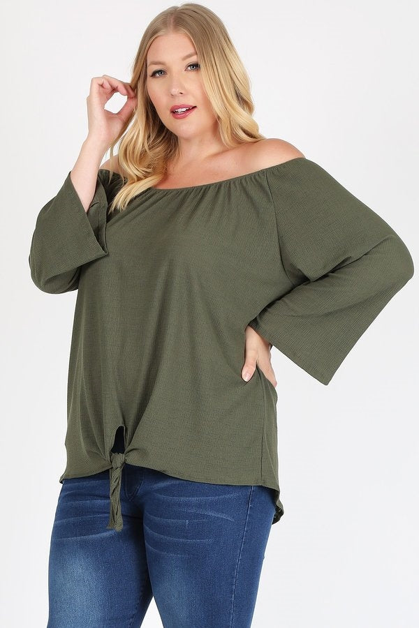 Plus size off the shoulder top 4082X-Olive