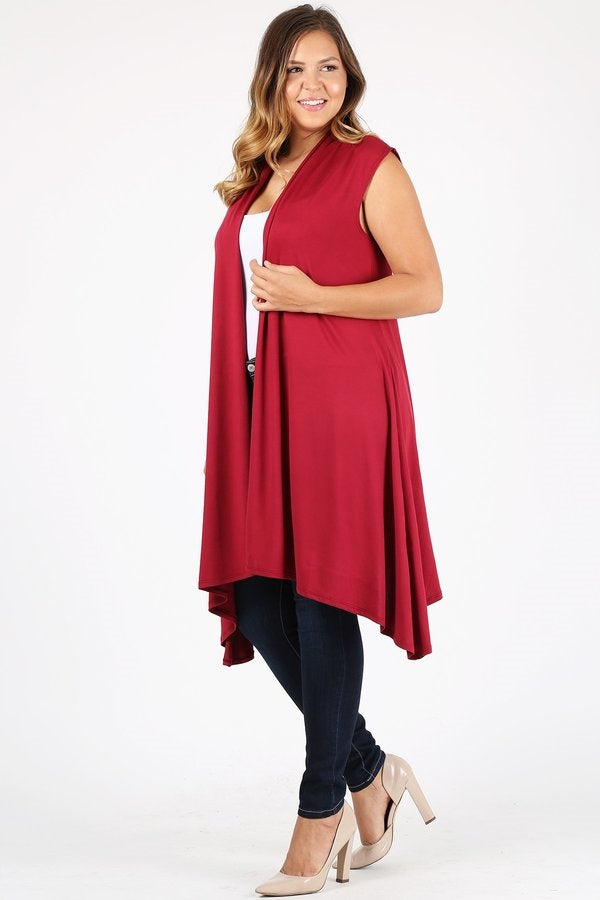Plus size open front long Cardigan Robe 4087X-Burgundy