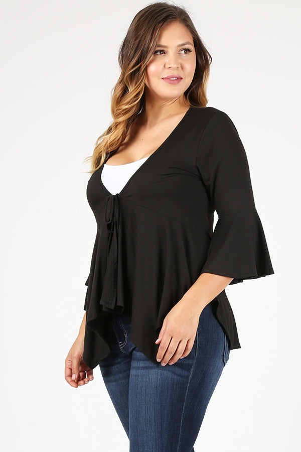 PLUS SIZE BABY-DOLL CARDIGAN TOP 4093X-Black