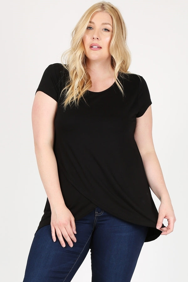 Plus size overlap crossed top 4099X-Black