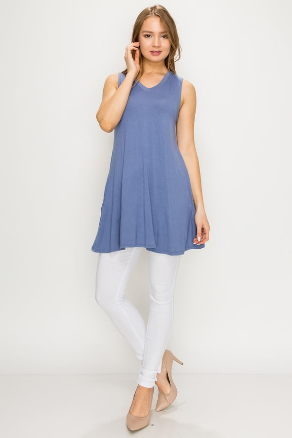 Solid Tank Tunic with side pockets 81002-Denim