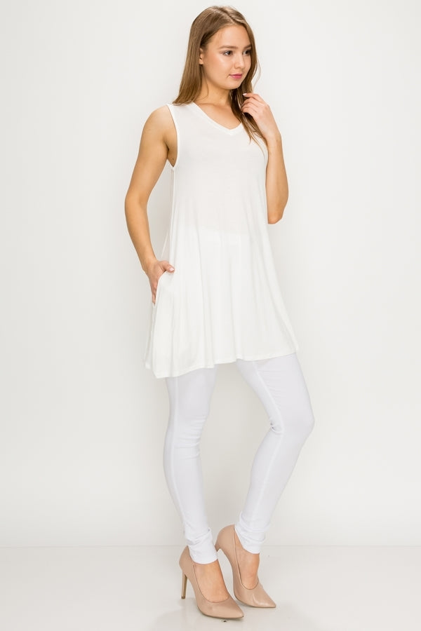 Solid Tank Tunic with side pockets 81002-Ivory
