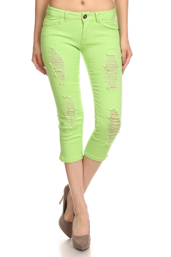 Distressed Capri Pants COC48D-Lime