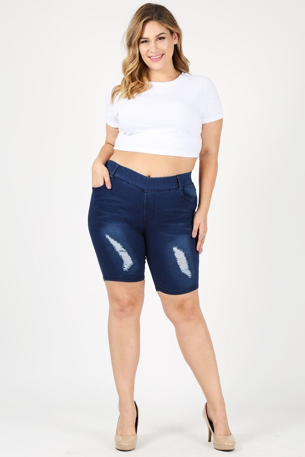 Plus Size Pull-on Super Stretch distressed Bermudas shorts DBB-2002