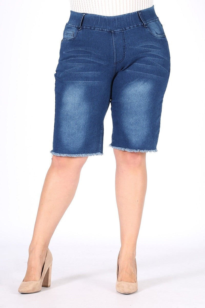 Plus Size Pull-on distressed Bermudas shorts DBB2007