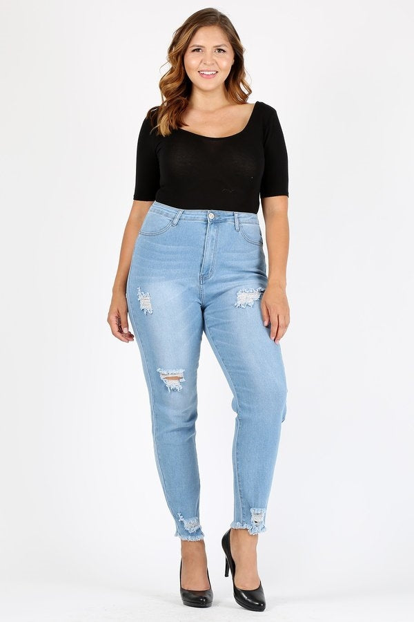 Plus Size High Waist Ripped Skinny Jeans JBBA-801