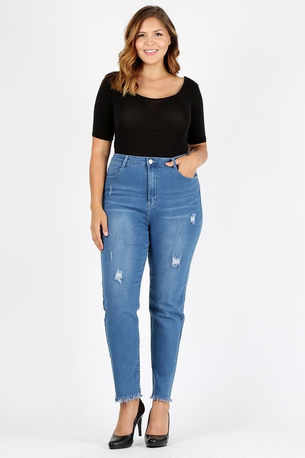 Plus Size High Waist Ripped Skinny Jeans JBBA-803