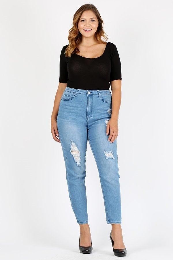 Plus Size High Waist Ripped Skinny Jeans JBBA-807