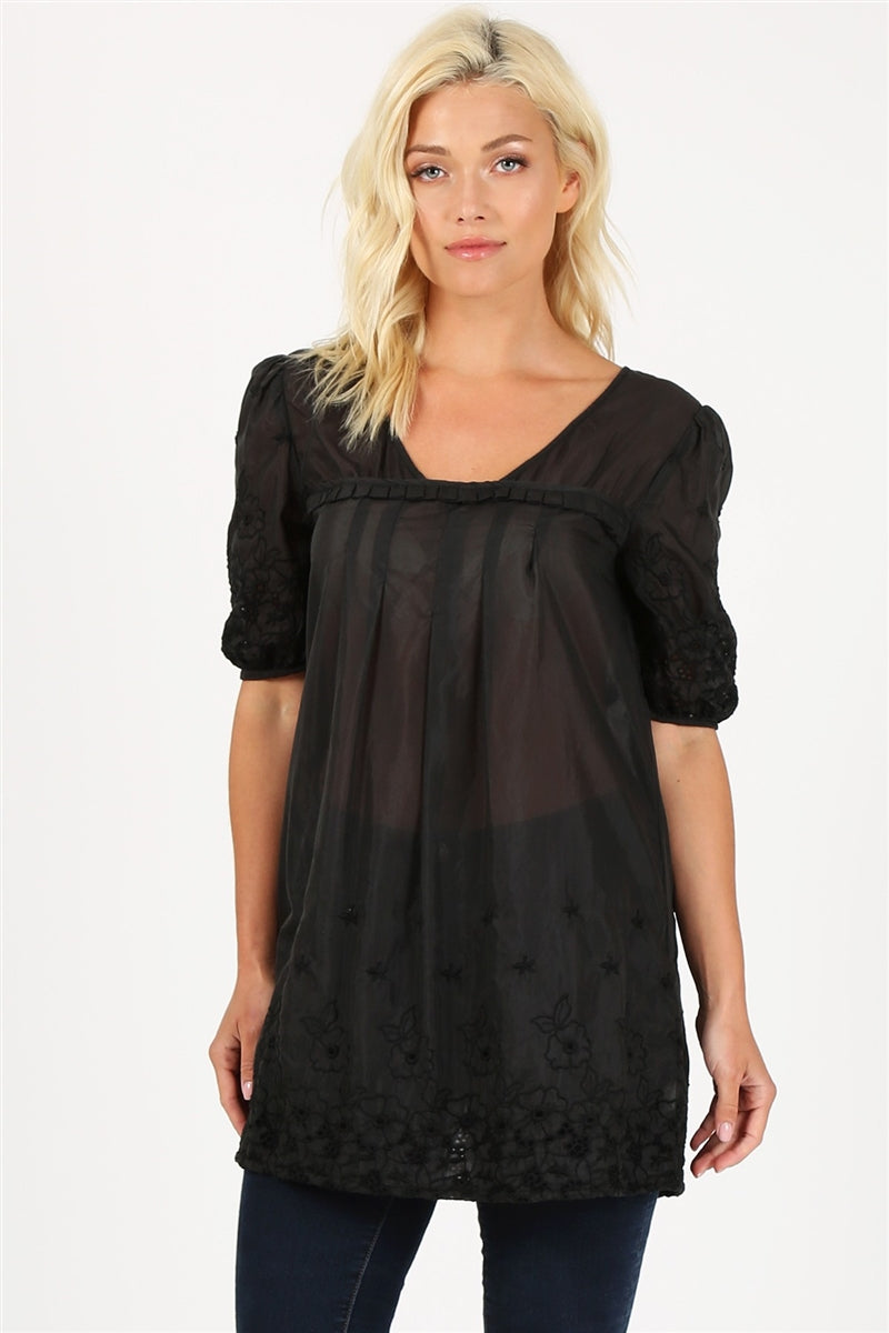 Woven Floral Short Dress M6109-BLACK