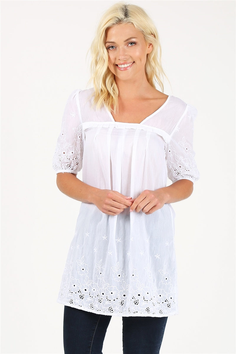 Woven Floral Short Dress M6109-WHITE