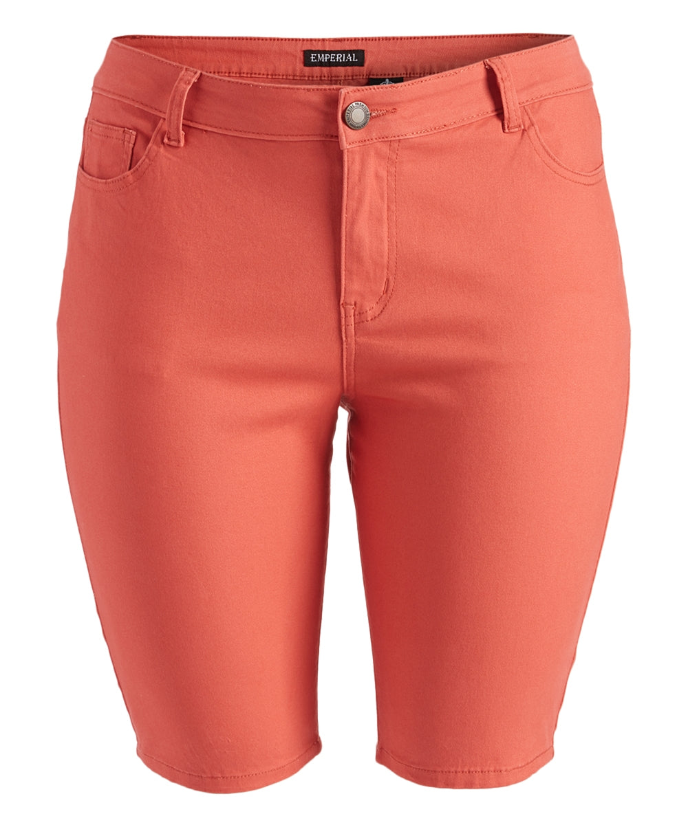 Plus Size color twill Bermuda pants - NBB-108-Coral