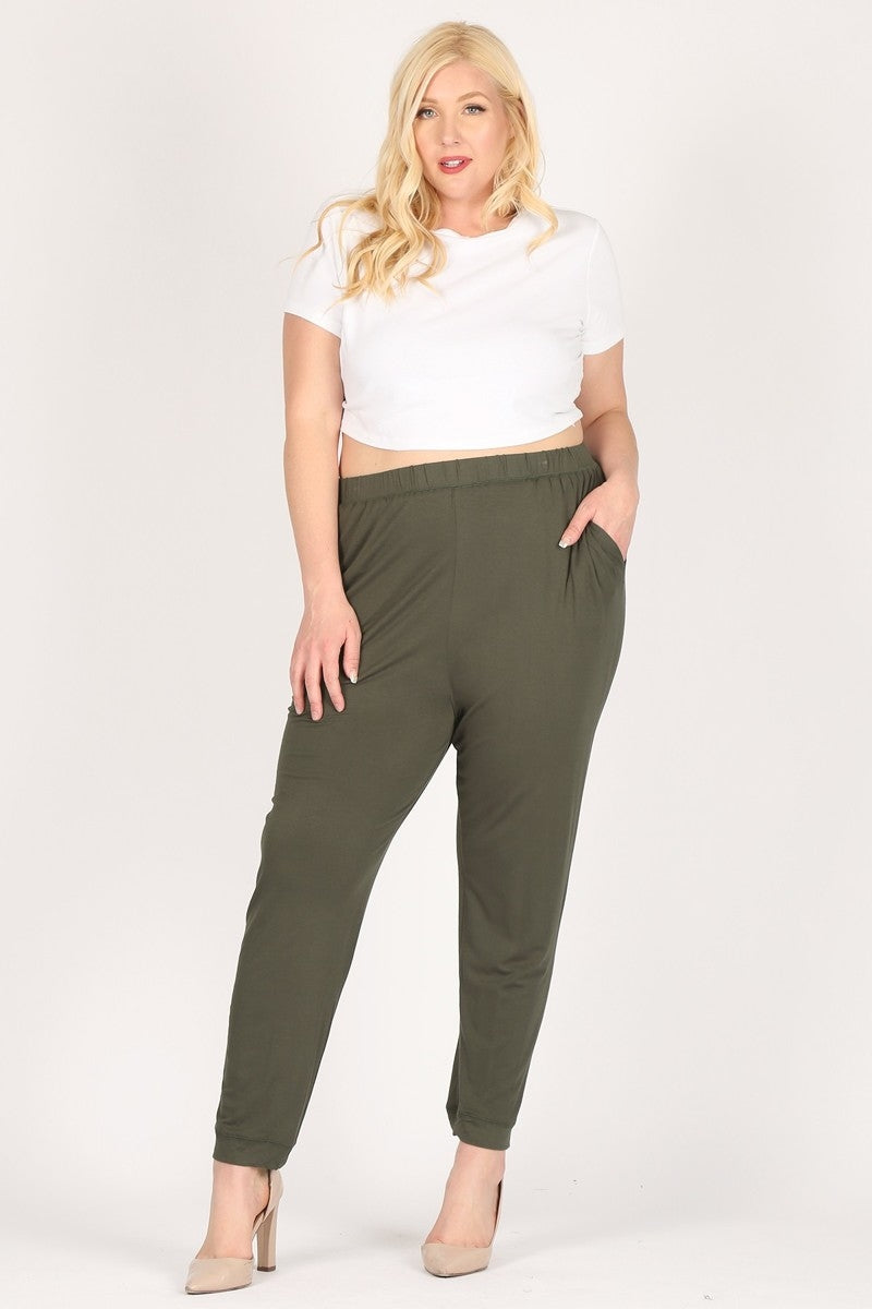 High Waist Plus size relaxed fit pants 87001X-Olive