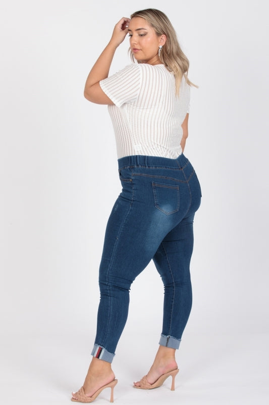 Plus Size Mid-rise blue Denim Jeggings pants