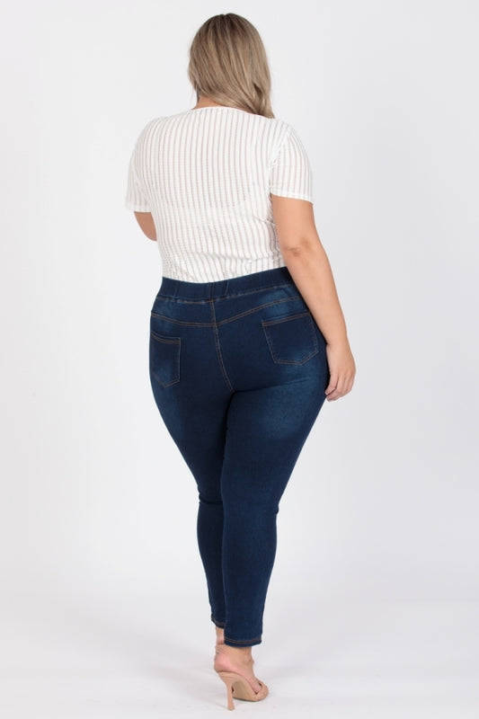 Plus Size Mid-rise blue Denim Jeggings pants