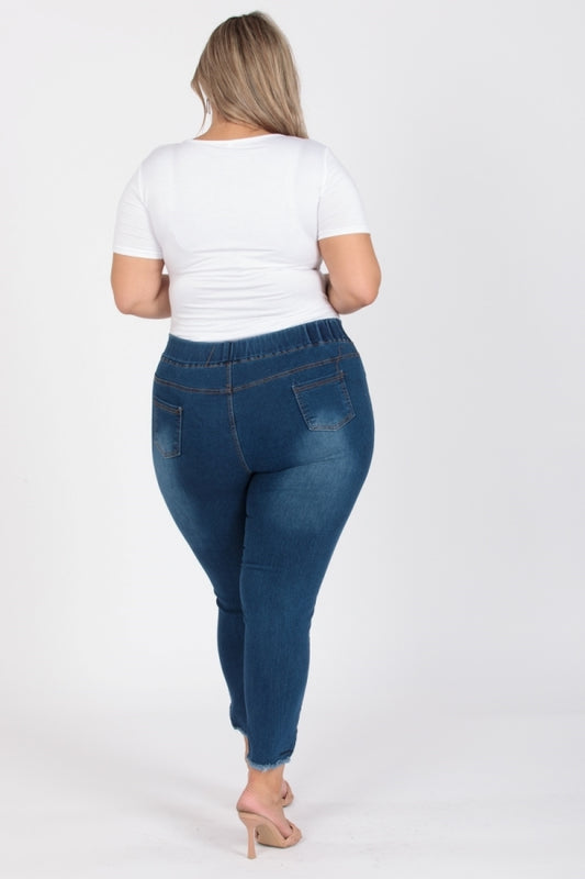 Plus Size Mid-rise blue Denim Jeggings pants