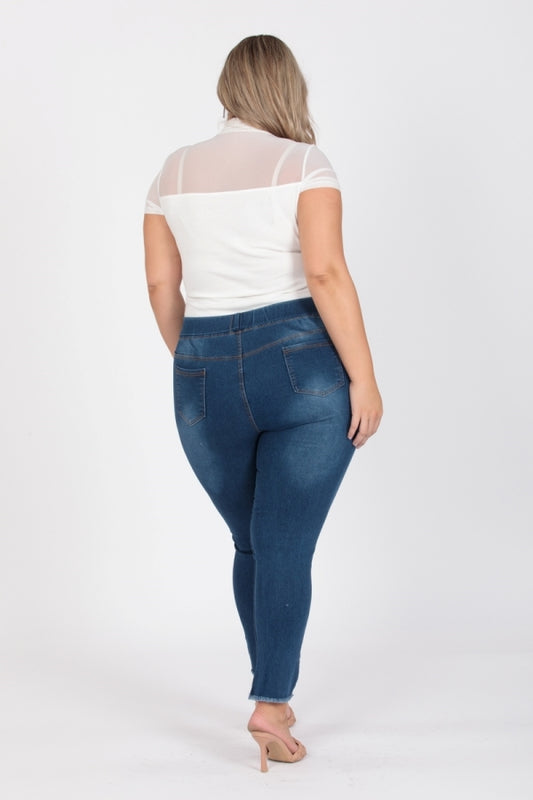 Plus Size Mid-rise blue Denim Jeggings pants