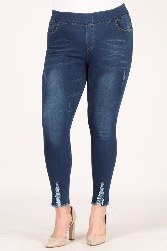 Plus Size Mid-rise blue Denim Jeggings pants