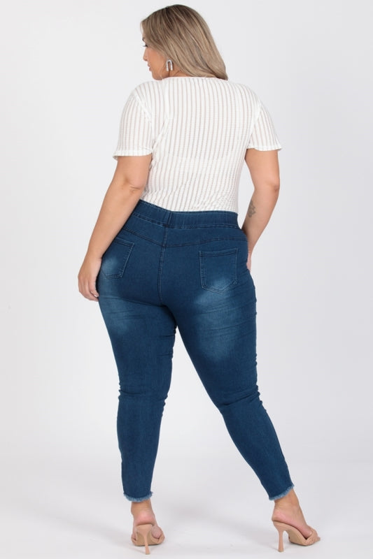 Plus Size Mid-rise blue Denim Jeggings pants