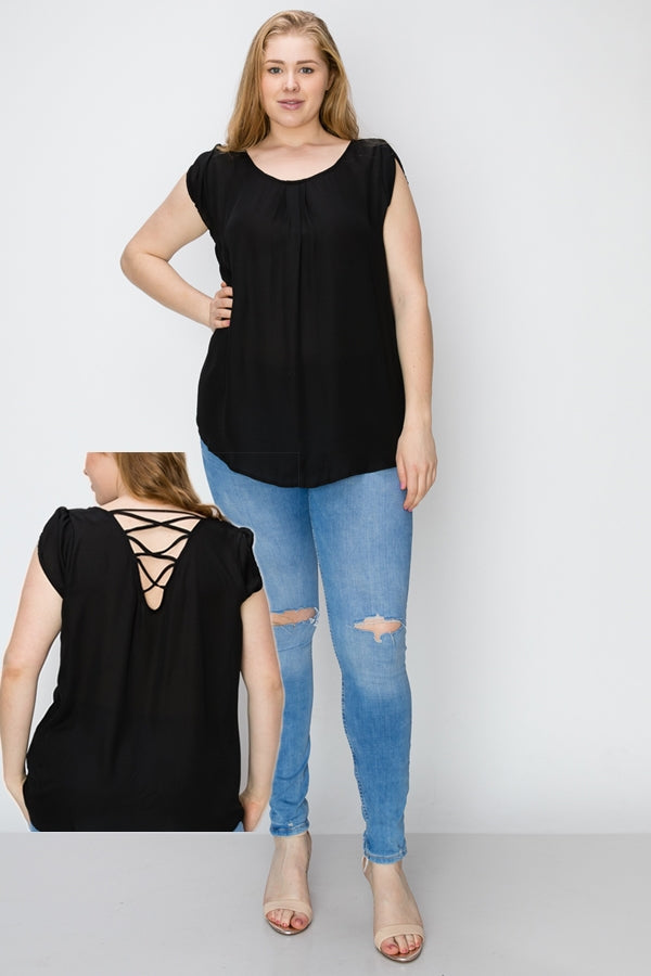 Black Wool Dobby Plus size Top