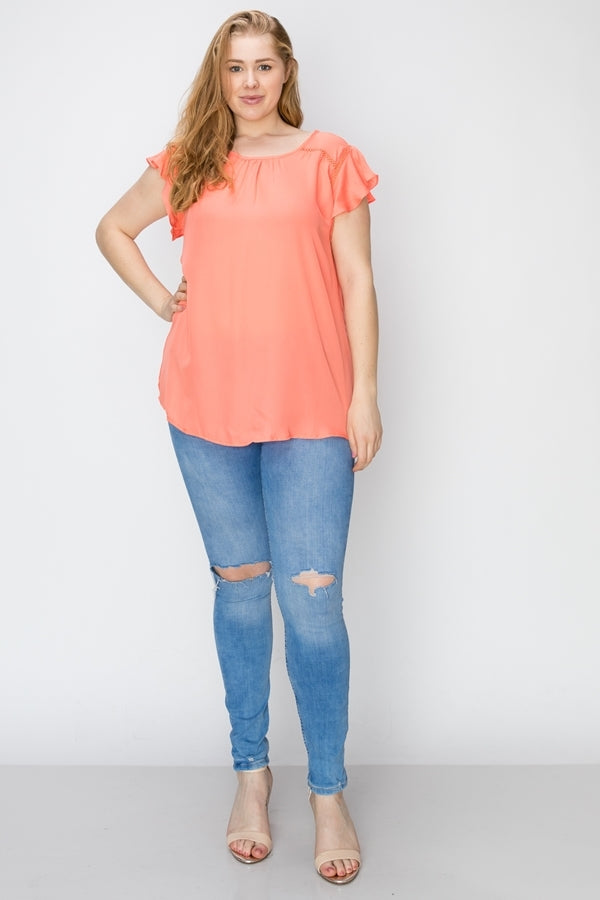 Wool Dobby Plus size short sleeve Top