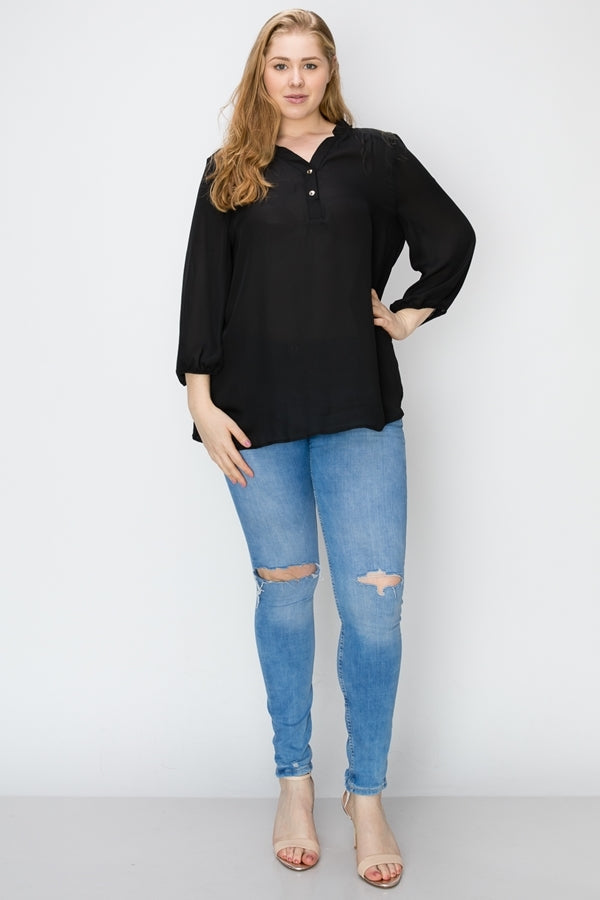 Wool Dobby Henley Plus Top