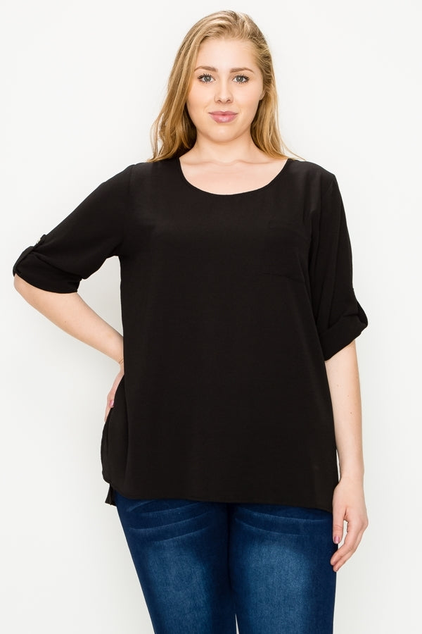 Plus size Koshibo roll-tabs Sleeves Top