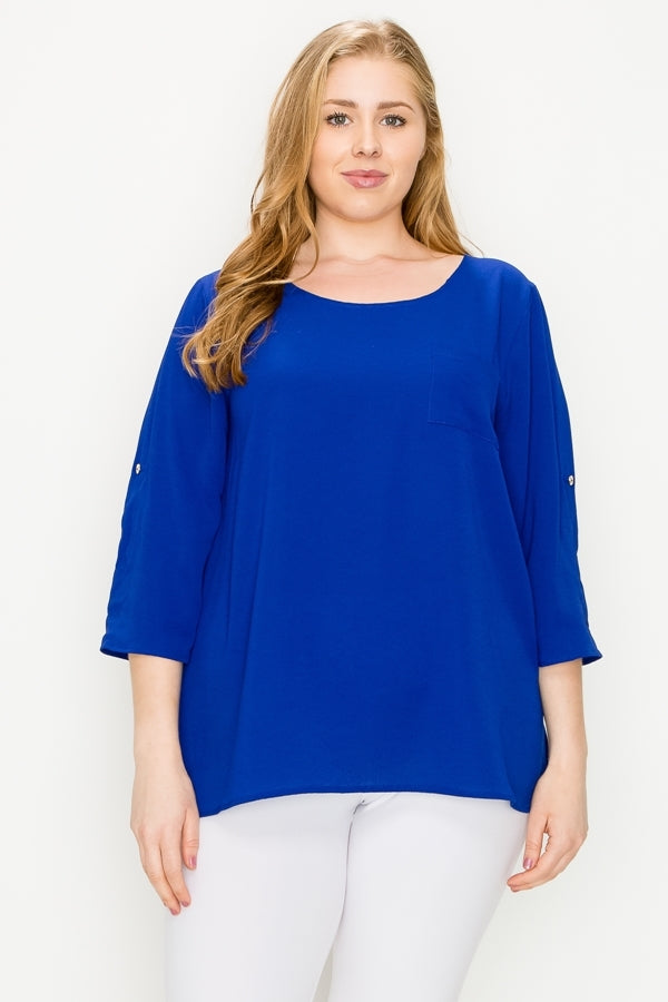 Plus size Koshibo roll-tabs Sleeves Top