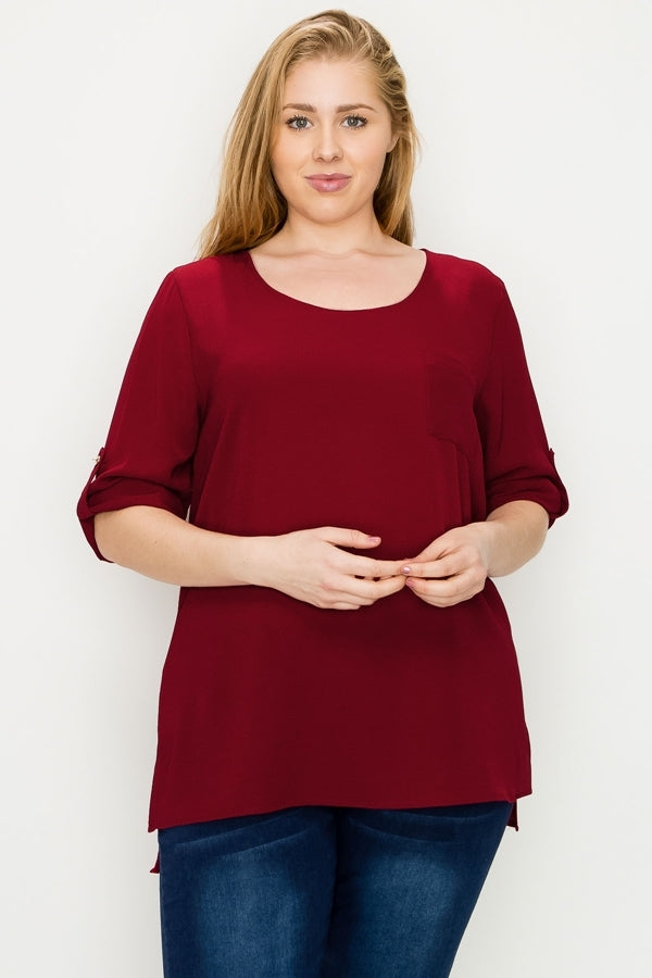 Plus size Koshibo roll-tabs Sleeves Top