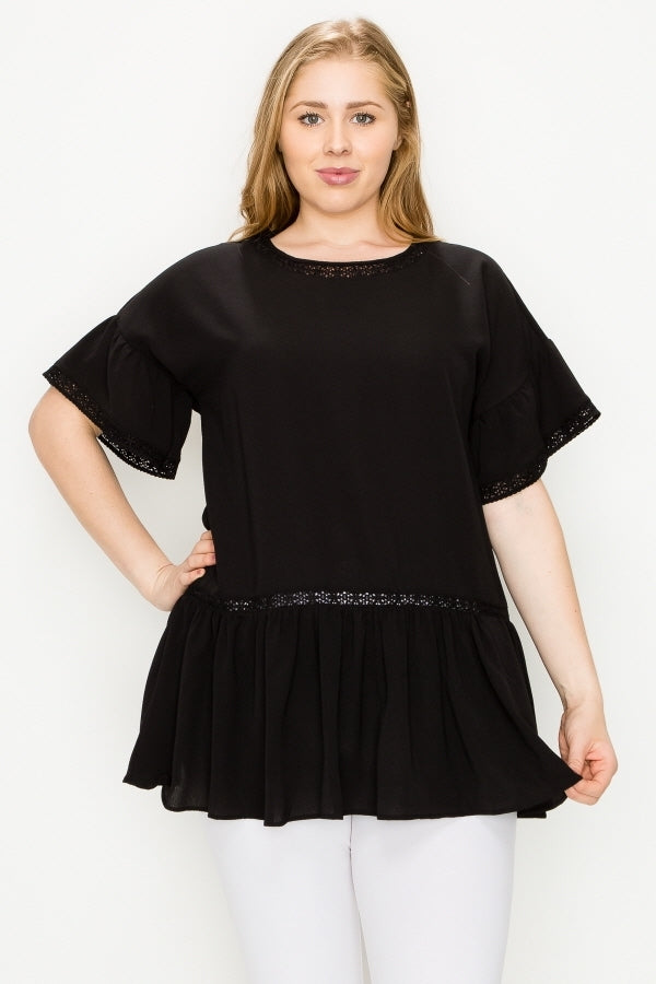 Plus size Koshibo Crochet Ruffled top