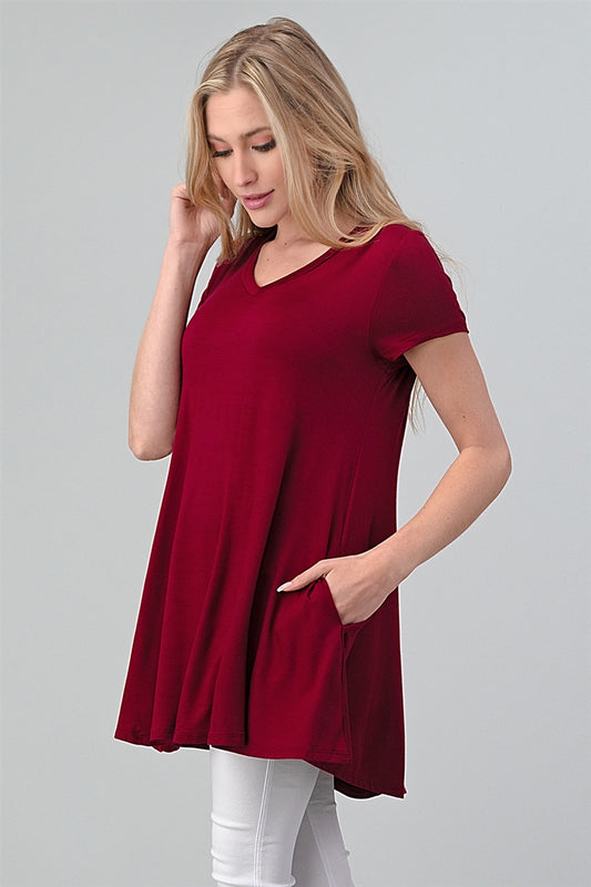 Cap Sleeve Solid Dresses 1001-Burgundy