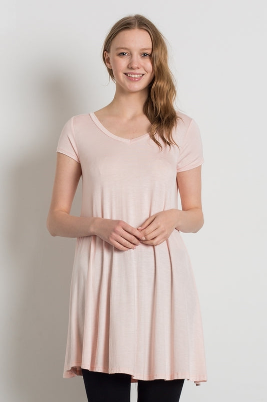 Cap Sleeve Solid Dresses 1002-Blush