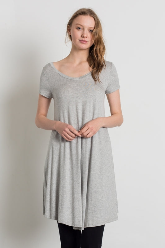 Cap Sleeve Solid Dresses 1002-Heather Grey