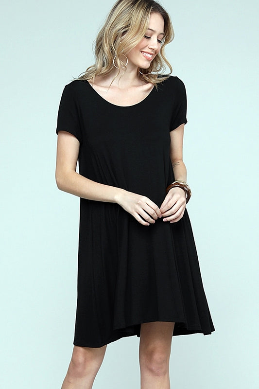 Cap Sleeve Solid Dresses 1004-Black