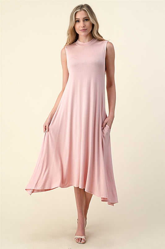 MOCK NECK SLEEVELESS DRESS  1006-BLUSH