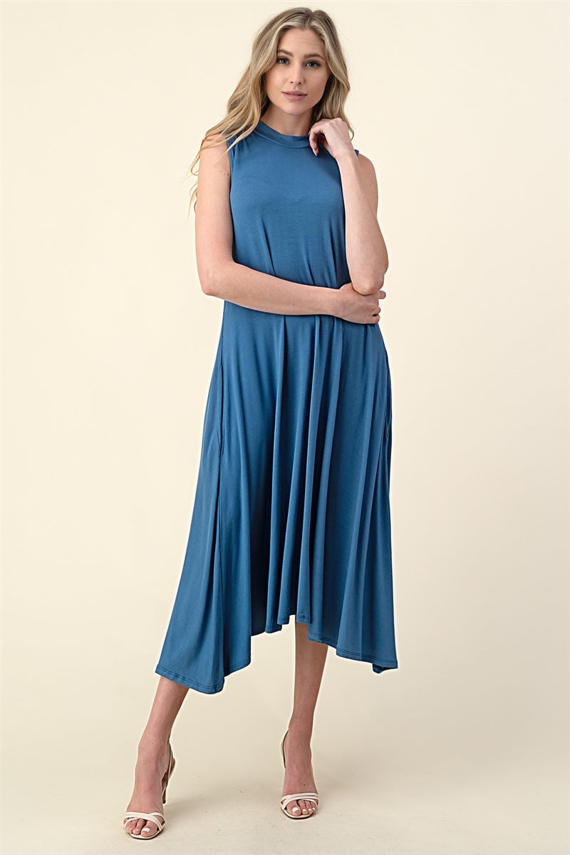 MOCK NECK SLEEVELESS DRESS 1006-DENIM
