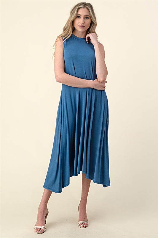 MOCK NECK SLEEVELESS DRESS 1006-DENIM