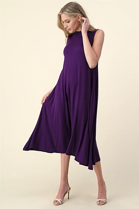 MOCK NECK SLEEVELESS DRESS 1006-PLUM