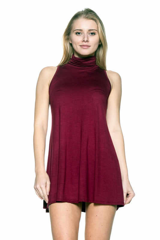 Turtle neck Sleeveless Tunic 1007-Burgundy