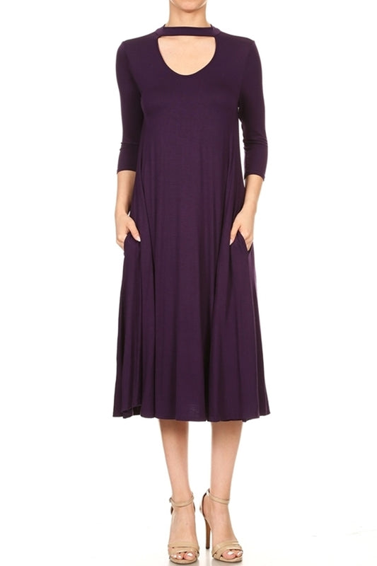 3/4 SLEEVE RELAXED FIT DRESS 1017-EGGPLANT (6 PC)