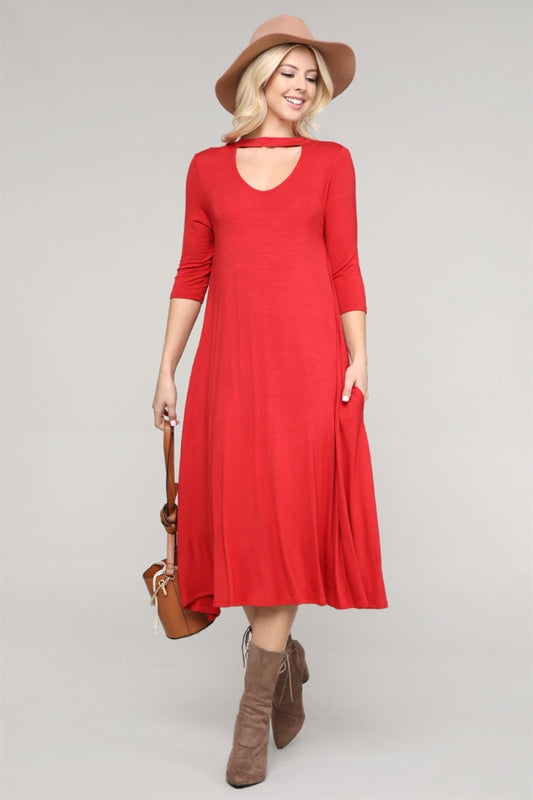 3/4 SLEEVE RELAXED FIT DRESS 1017-GINGER