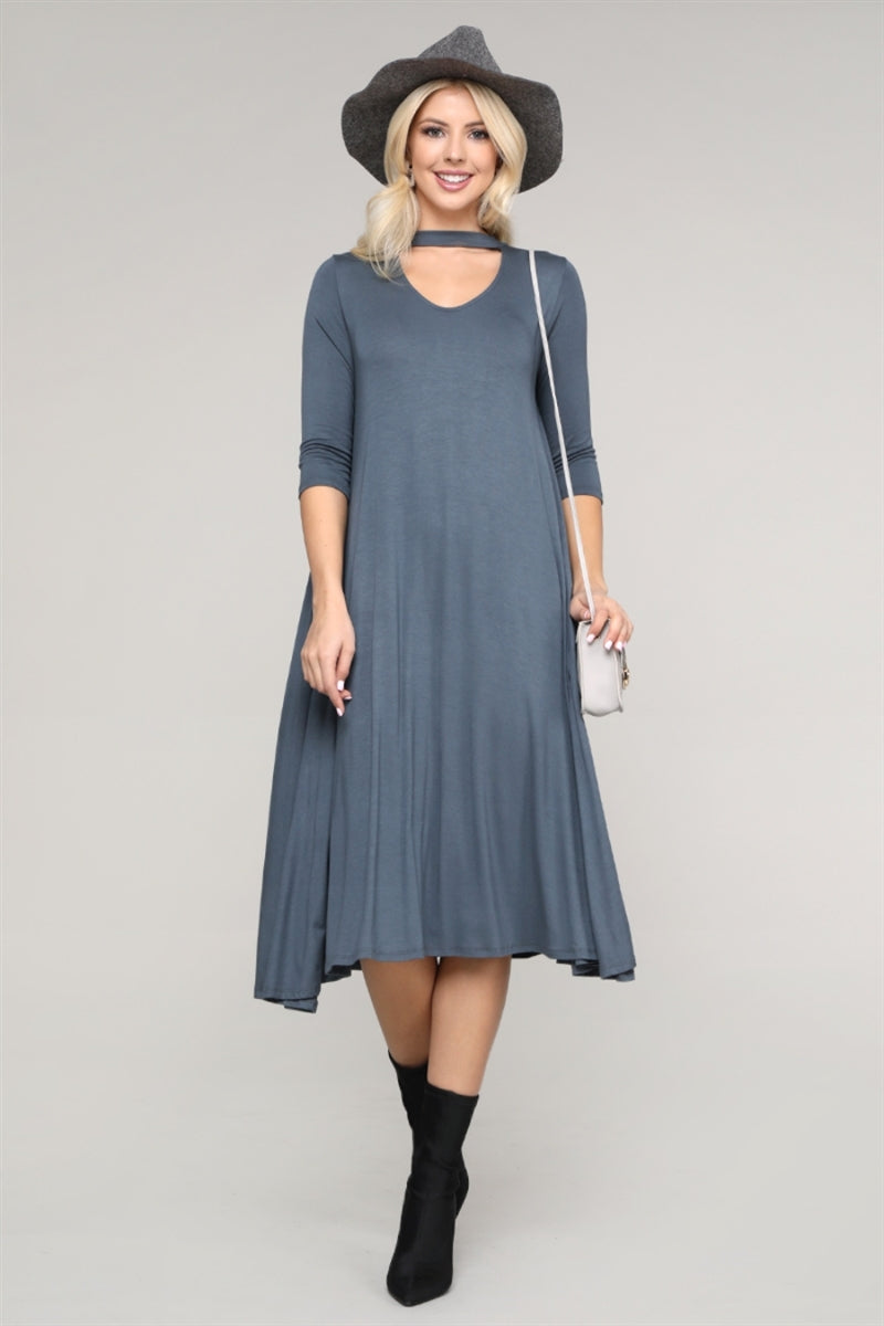 3/4 SLEEVE RELAXED FIT DRESS 1017-TITAN